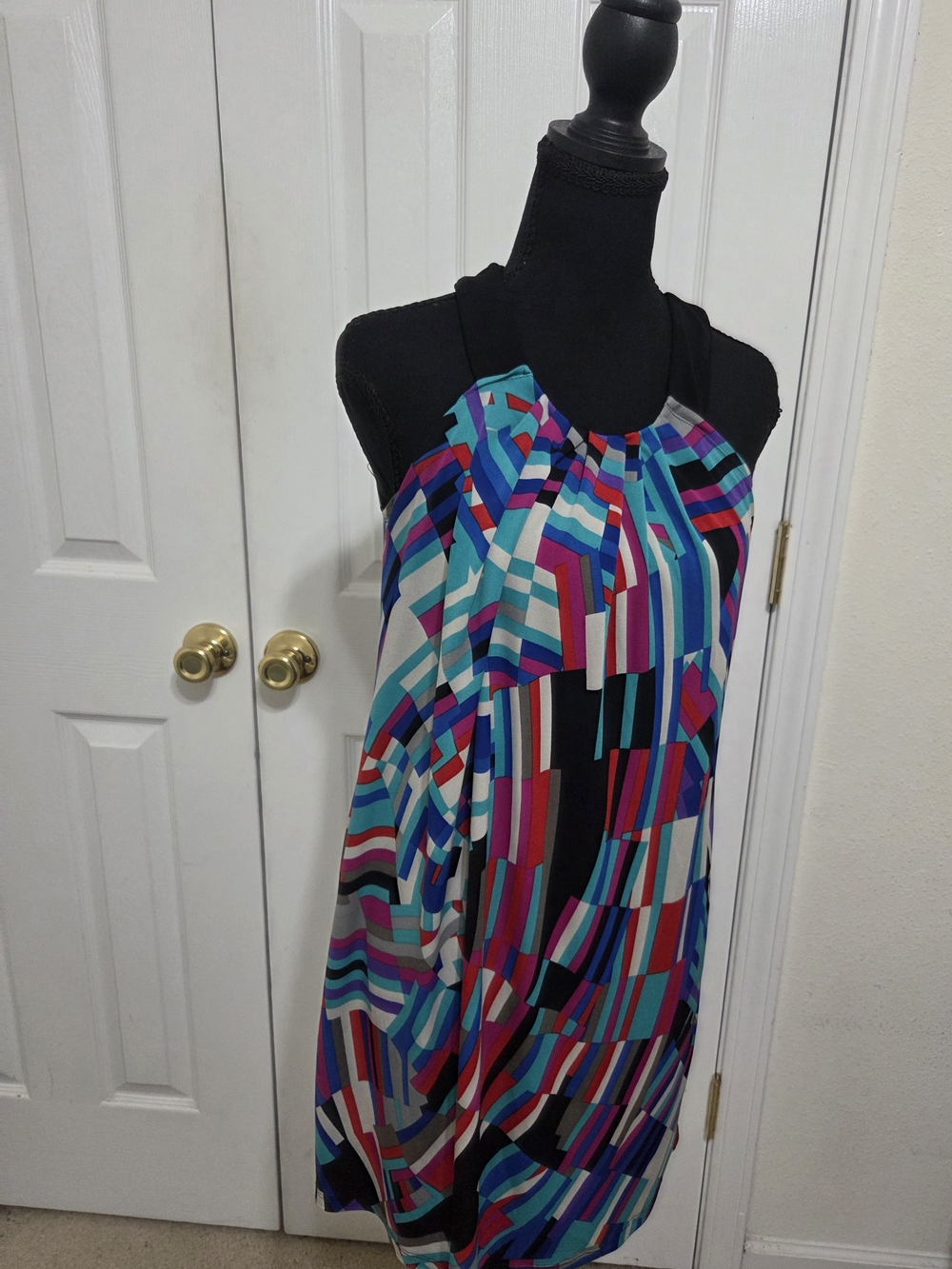 Sweet Storm Multicolor Geometric Midi Dress - Turquoise, Red, Blue, Black